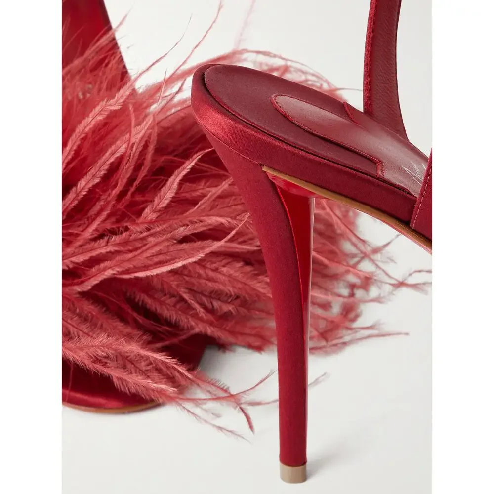 Christian Louboutin Miss Z Poupi 100 Fever Red Feather Sandal Heel Pump 37